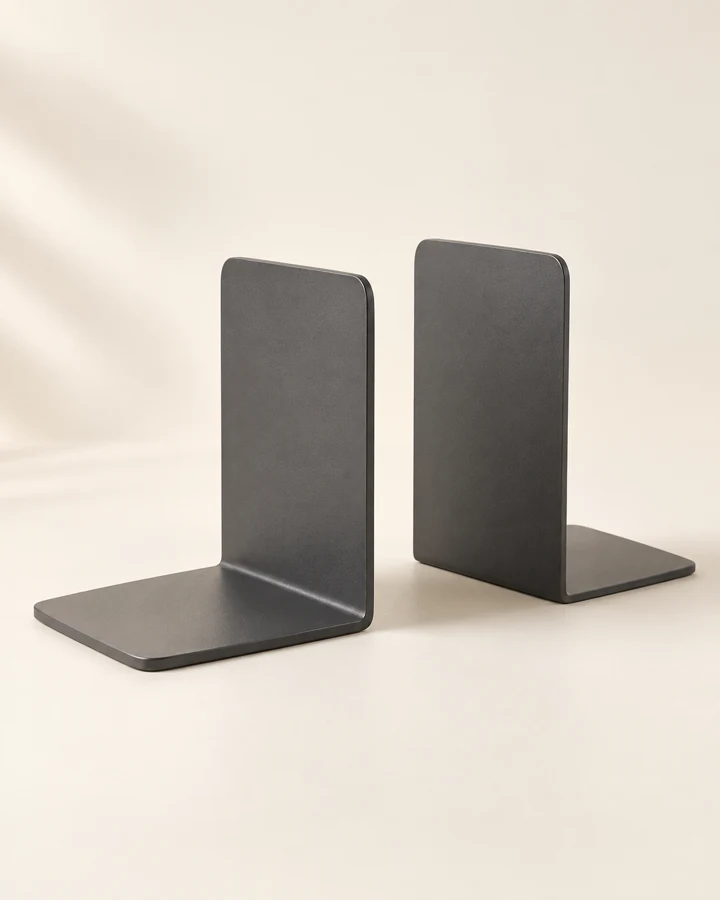 Minimal forms in matte graphite. Two bookends; books not included.